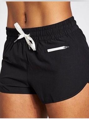 Vuori Black Athletic Shorts with White Drawstring and White Zip Accent